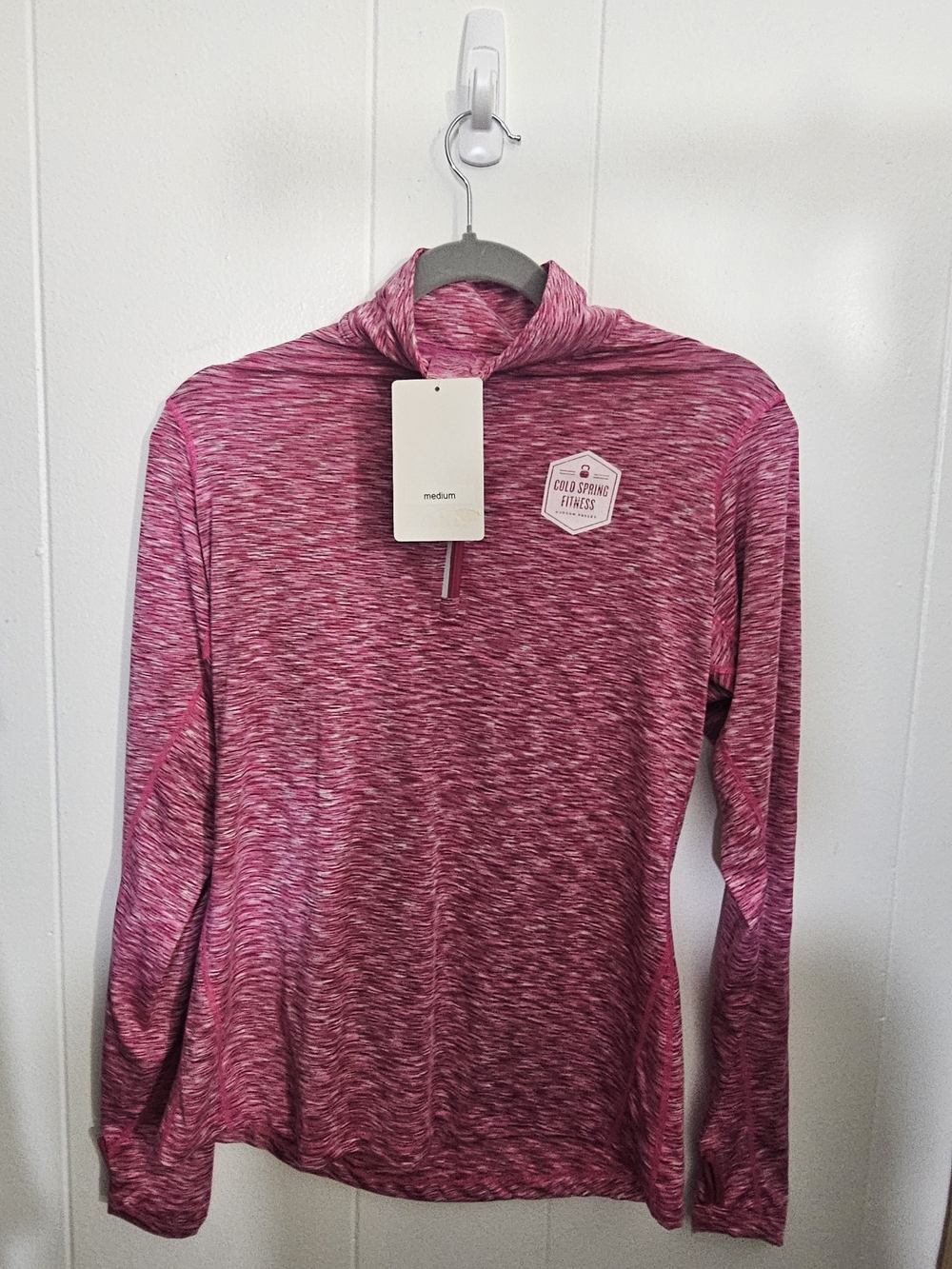 Women's Pink Space-Dye Quarter Zip Long Sleeve Top